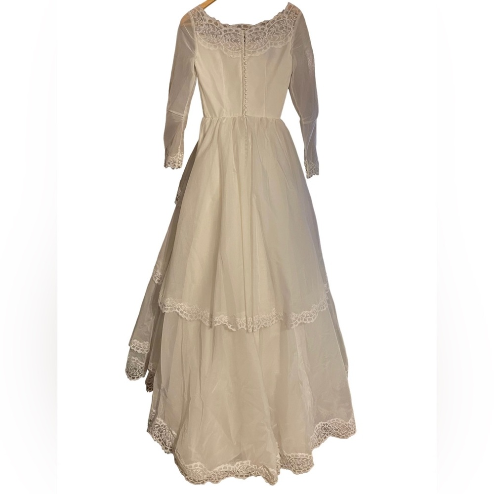 Vintage ALFRED ANGELO EDYTHE VINCENT 1940s 1950s Wedding Dress Tiered Lace SZ S - Picture 6 of 12